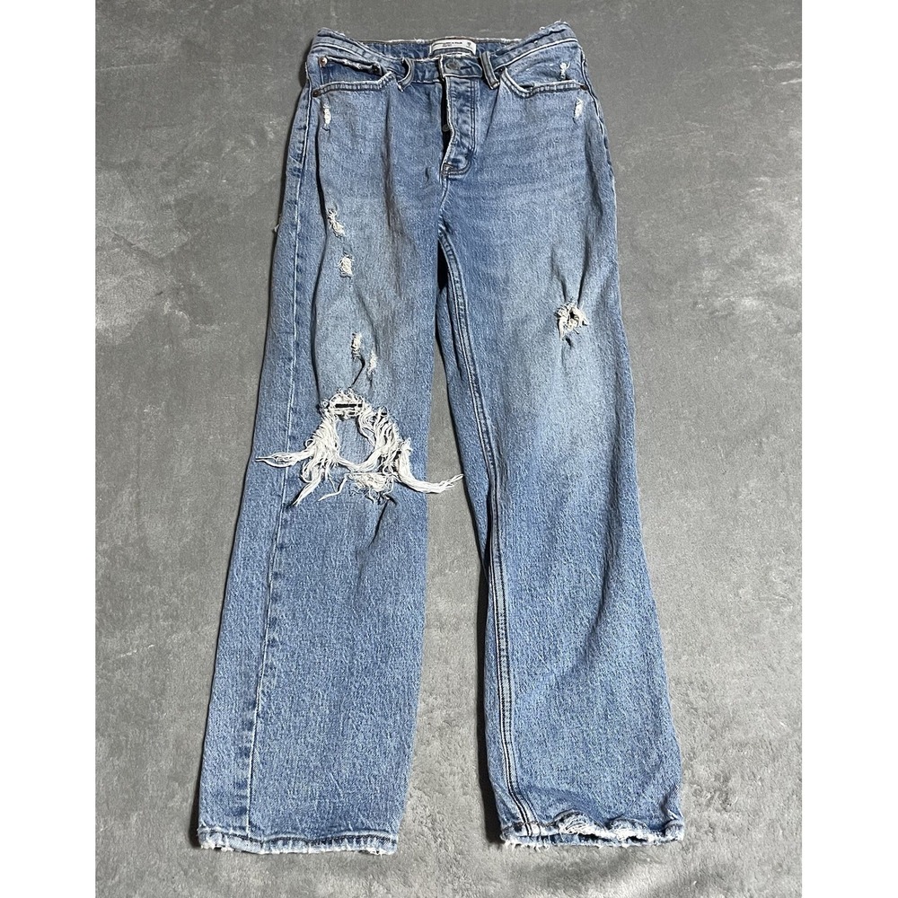 Abercrombie & Fitch The Dad Jeans Womens 26 Button Fly High Rise Distressef